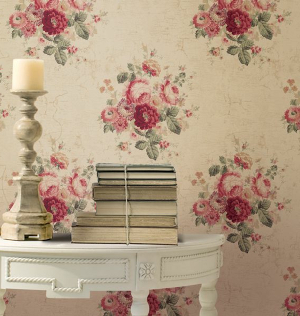 rose wallpaper walls frame candle books