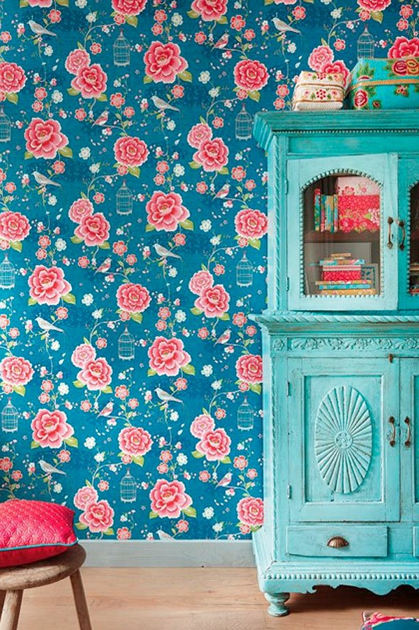 rose wallpaper wall design idées meubles vintage