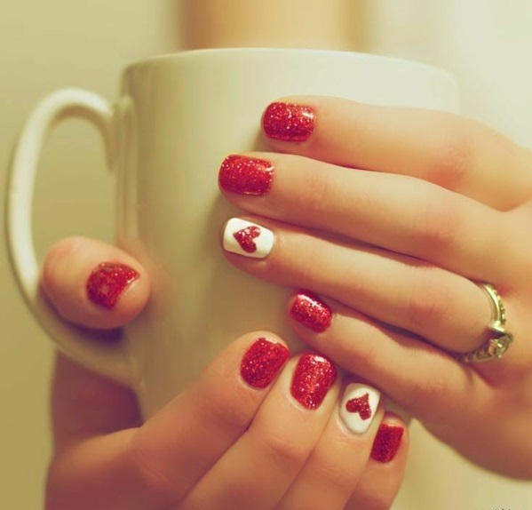 red gel nails pictures warm drink Christmas red fingernails