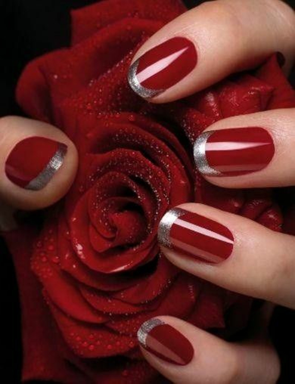 red gel nails painted christmas red fingernails rose