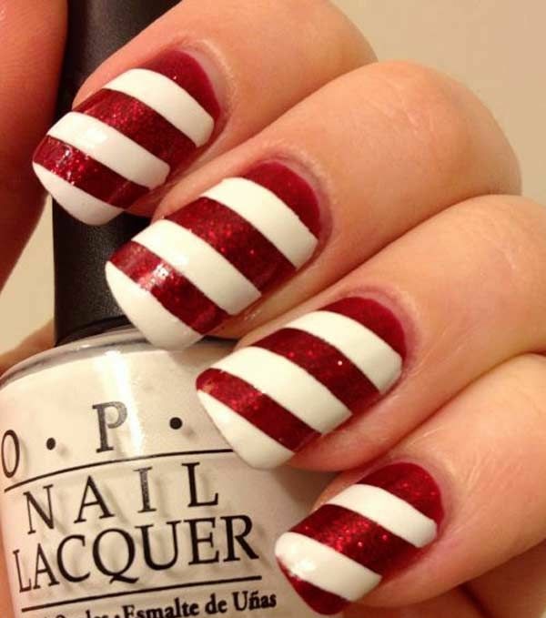 red gel nails at Christmas red fingernails motifs oblique