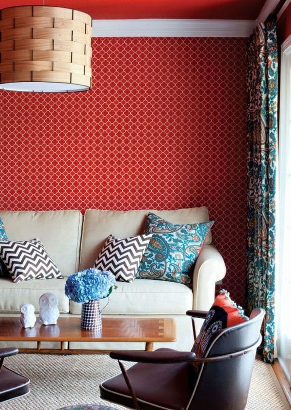 red wallpaper in vintage pattern