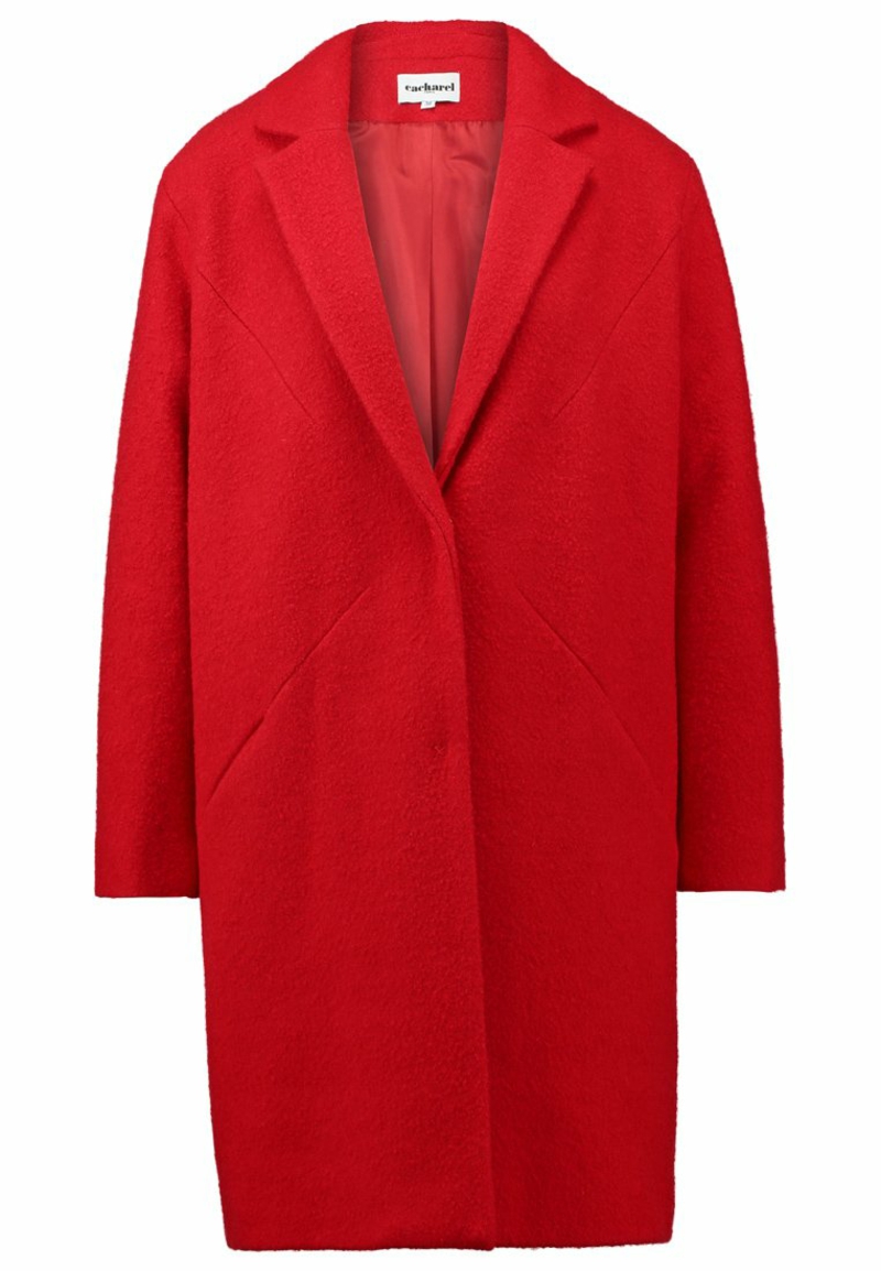 红色冬季外套女士Cacharel羊毛外套经典剪裁