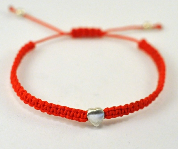 bracelet fil rouge coeur en argent