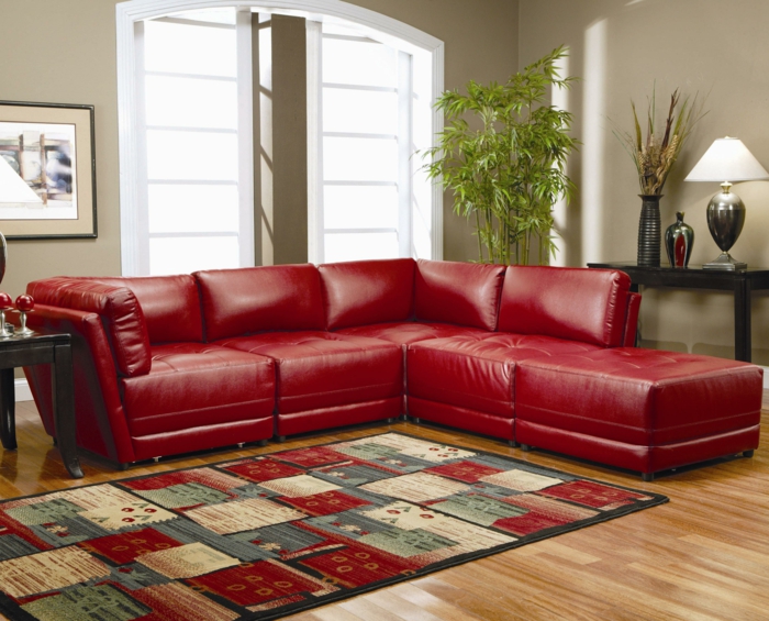 rød sofa stue oprette stor tæppe
