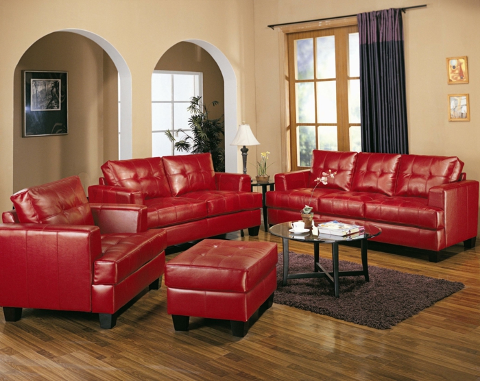 rød sofa stue satte rundt sofabord
