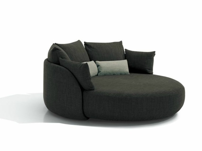 runde sofa elegant design mørkegrå kaste pude