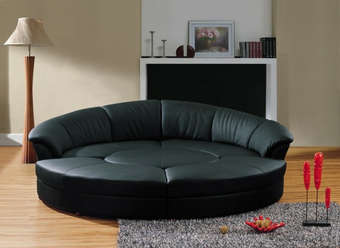rund sofa sort stue sæt gråt tæppe