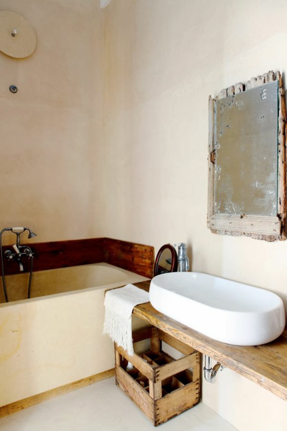 Ρουστίκ DIY μπάνιο μπάνιο μπάνιο ξύλινο κουτί μπανιέρα καθρέφτη τοίχο