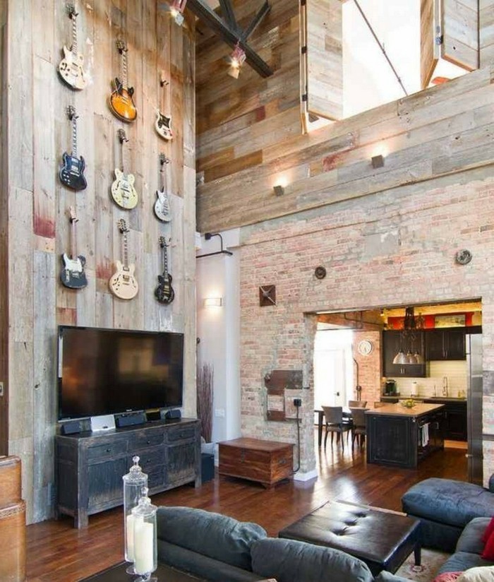 ideas rústicas de madera para pared para el diseño de la pared en la sala de estar