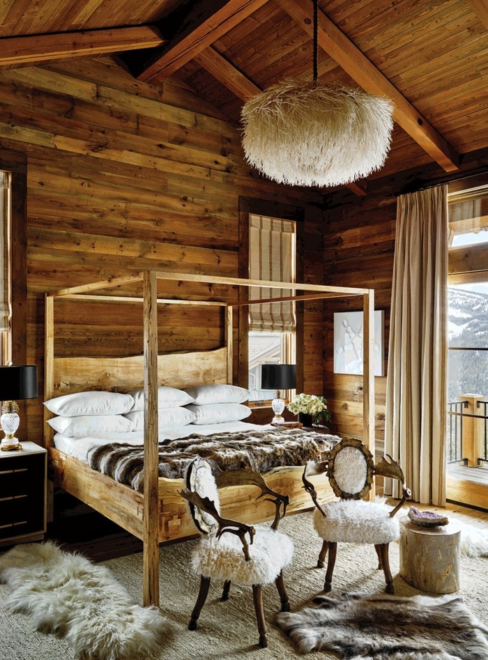 селска дървена спалня стил дървена акцент стена