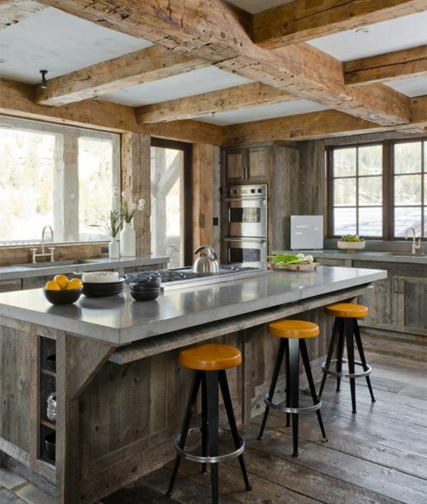 кухня кухня остров бар стол дървена греда таван