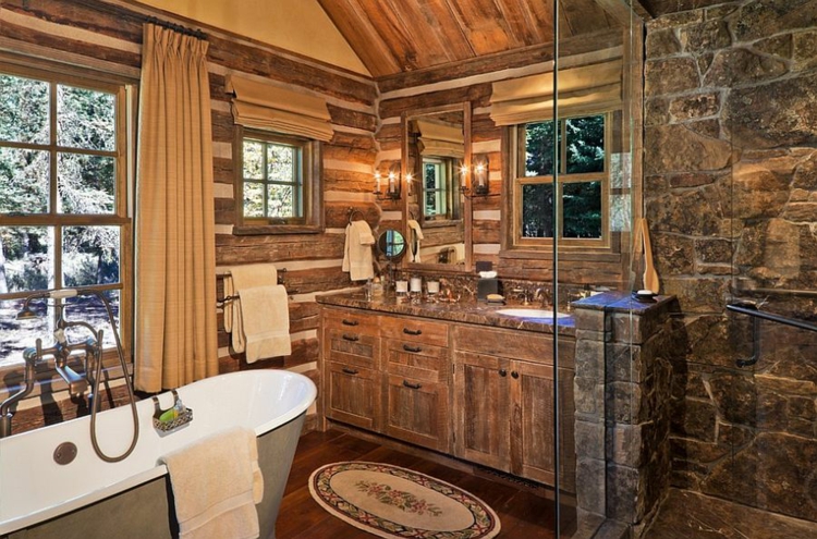 乡村家具浴室家具乡间别墅石头和木头