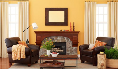 diseño de ideas de la sala de estar rústica sillón de cuero de la chimenea incorporada