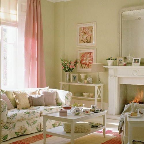 diseño de ideas de sala de estar rústica color pastel