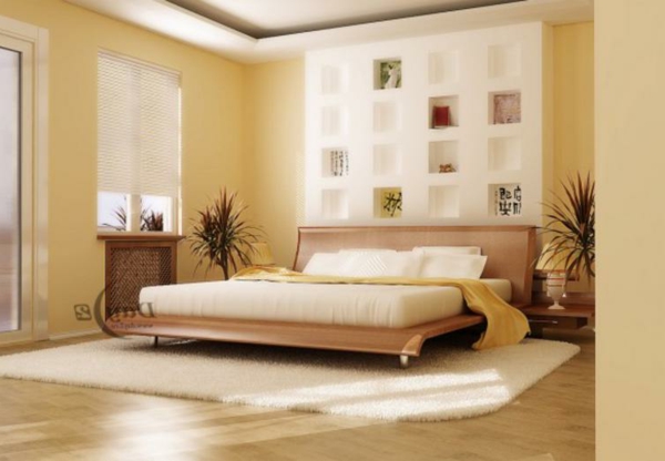 美丽的卧室设置暖色调的墙壁