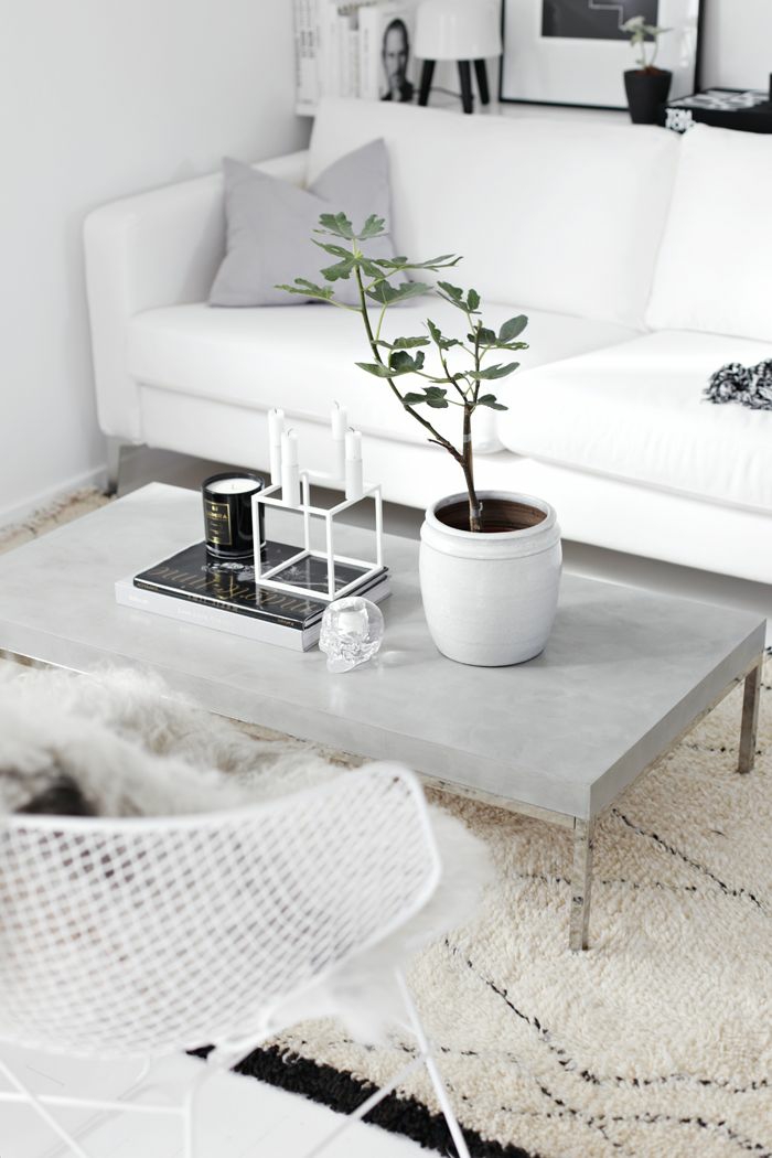 kaunis sisätiloissa helppohoitoinen sohvapöytä betonin koristelu ruukkukasvi