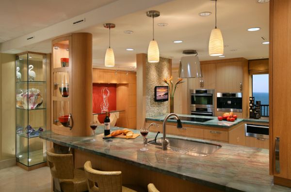 красива студена висулка светлини в кухнята остров кухня модерен