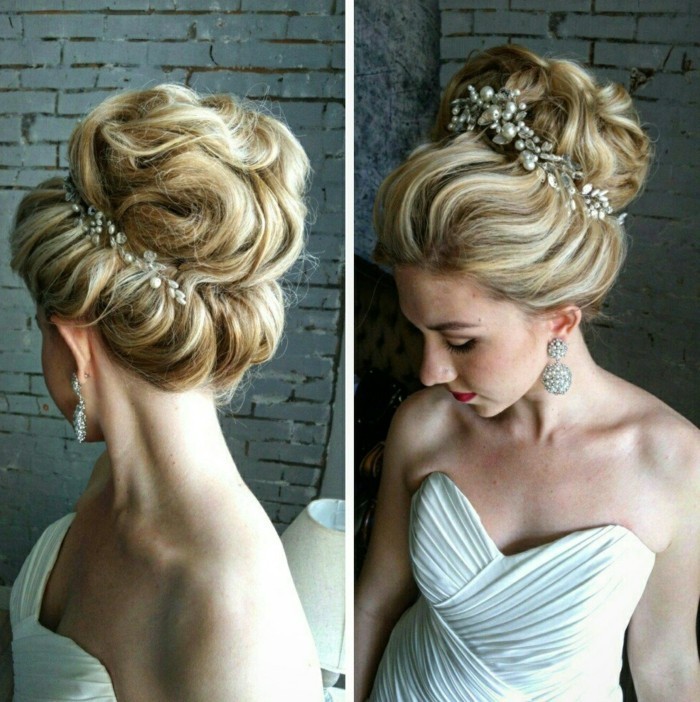 美丽的发型为婚礼提升发型与柔和的发饰