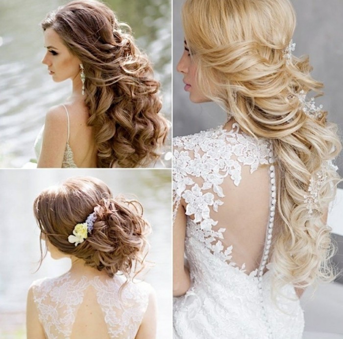 美丽的发型与卷发和鲜花的婚礼