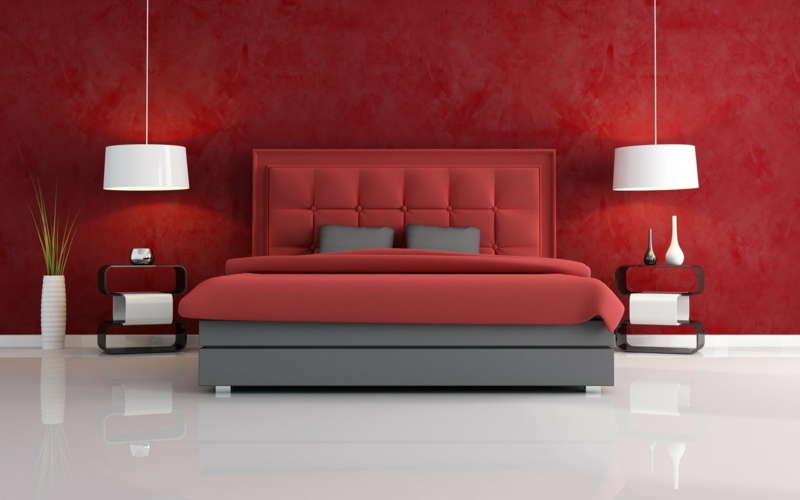 красиви цветове на стените идеи спалня стена боя червена