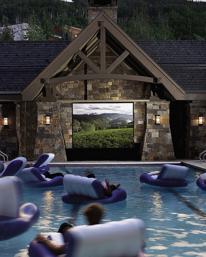 أفكار المعيشة الجميلة الفاخرة حديقة حمام سباحة والسينما المنزلية