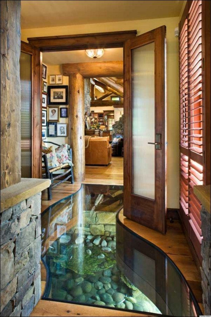 красиви идеи за живеене луксозна дървена къща със стъклен под