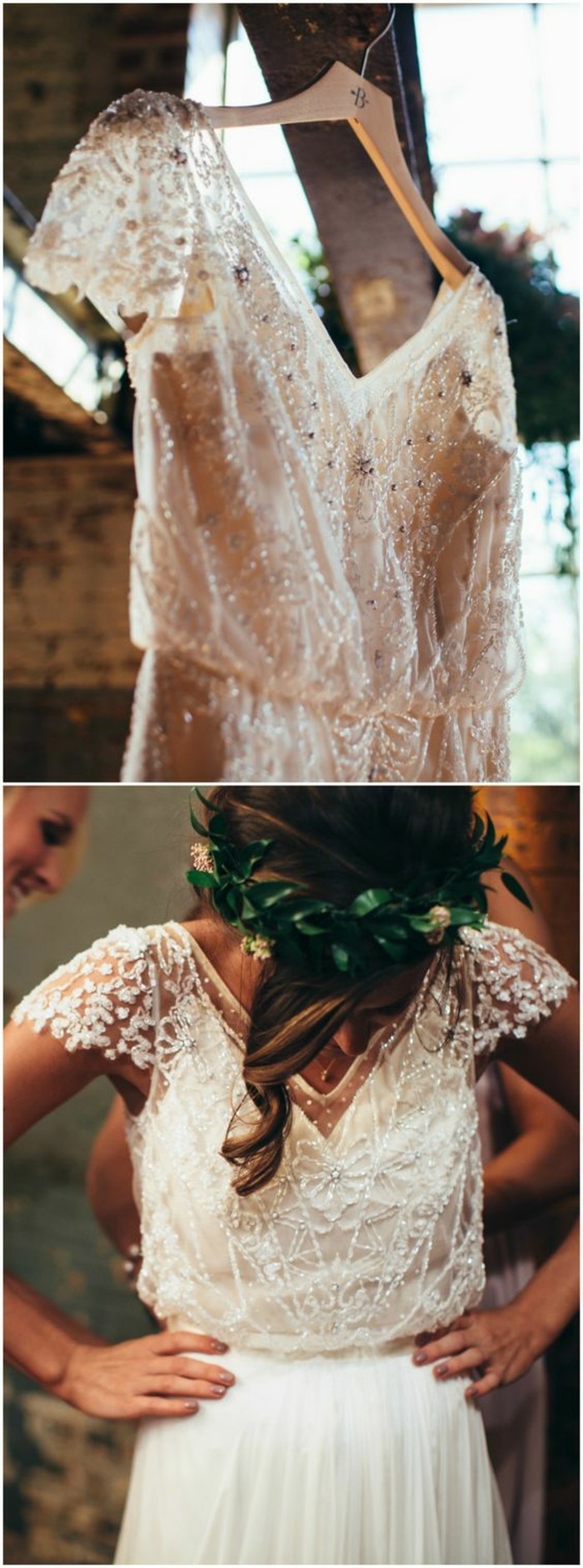 Precioso vestido de novia estilo boho lentejuelas encaje tul
