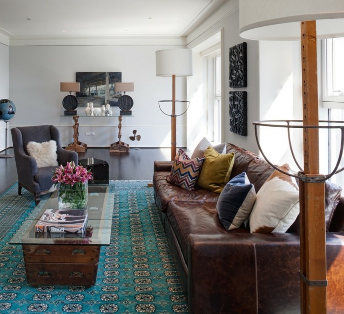 美丽的客厅凉爽的地毯图案复古