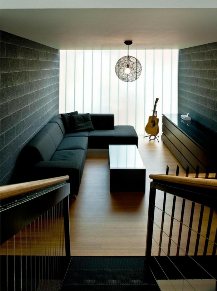 美丽的客厅黑沙发极简主义装饰