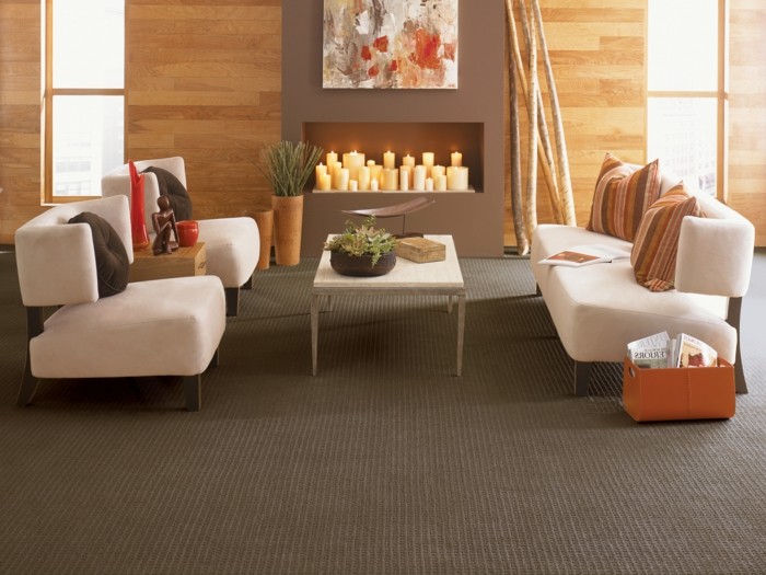 美丽的客厅地毯地板明亮的家具壁炉