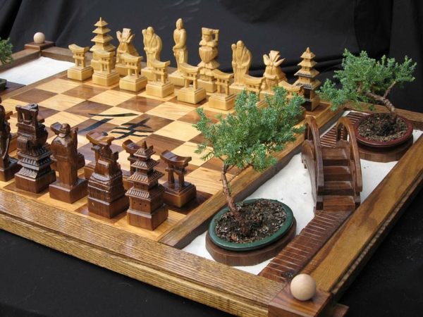 schaakstukken handgemaakt hout nobele japans