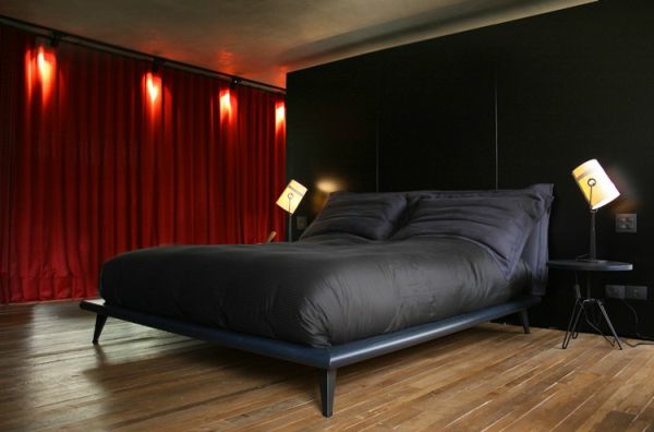 Chic Sao Paolo bedroom black youth room red curtains