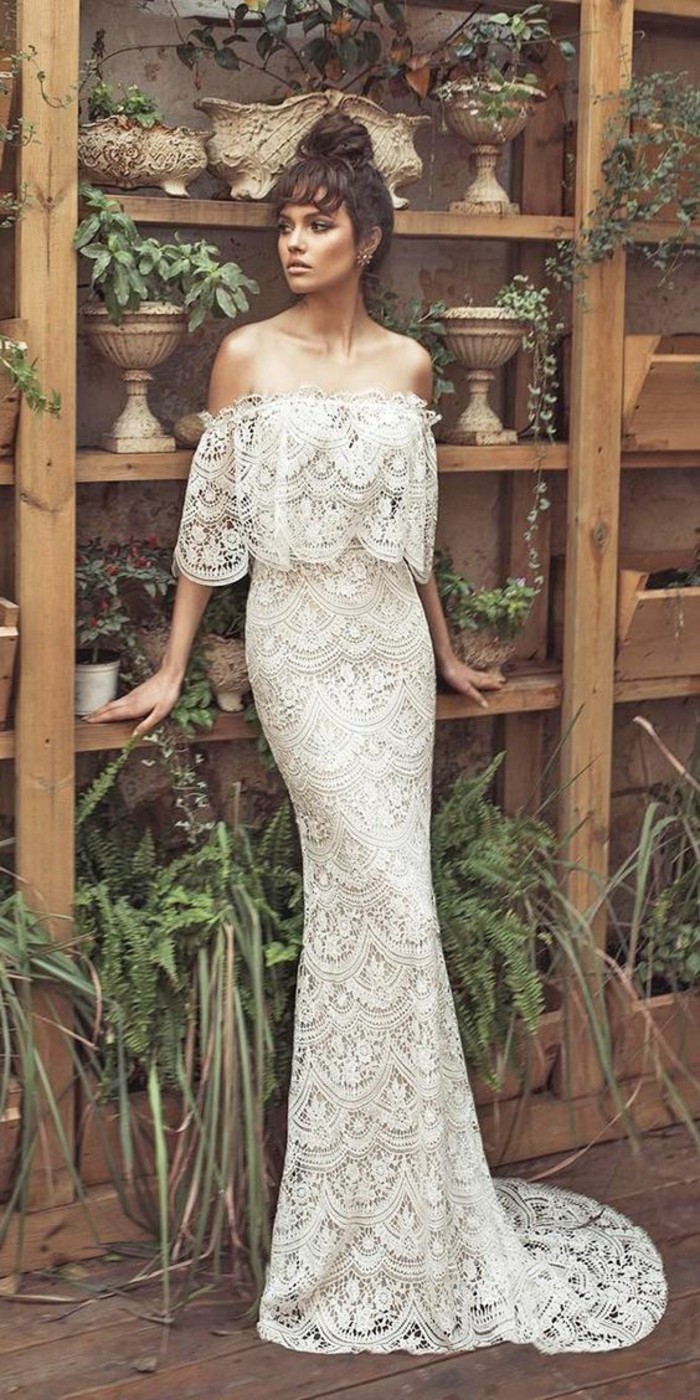 elegantiška vestuvių suknelė boho stiliaus ilga vestuvių suknelė