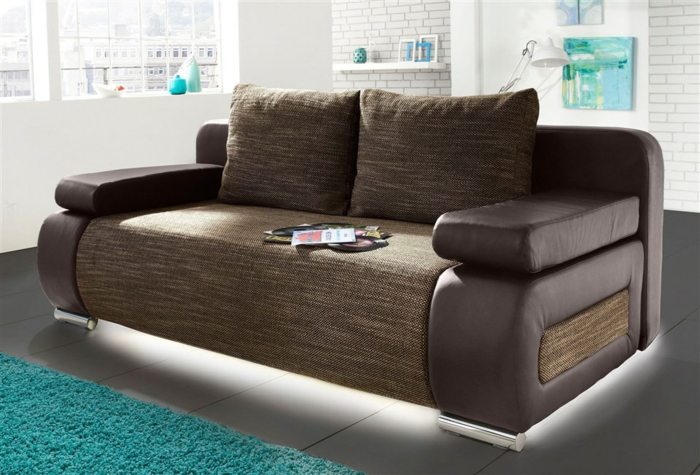 沙发床沙发床带灯光软垫家具棕色