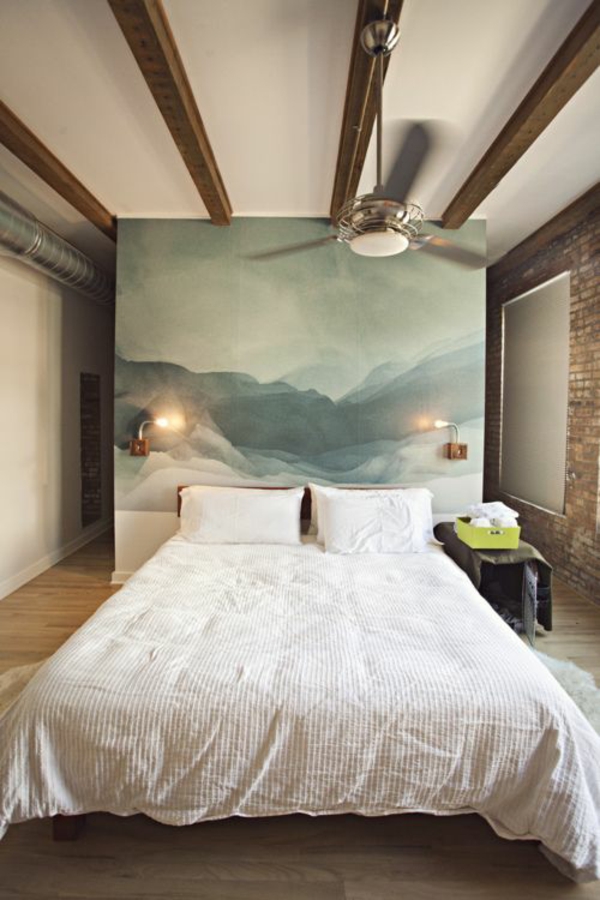 diseño de pared de dormitorio pintura de cabecera de cama