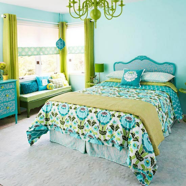 diseño de pared del dormitorio colores frescos verde