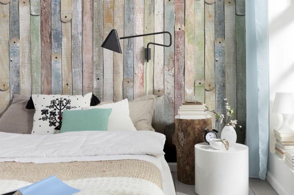dormitorio dormitorio forma de pared rústico listones de madera de color