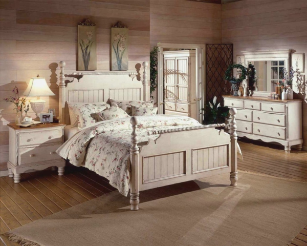 soveværelse design vintage stil dressing tæppe træ fliser