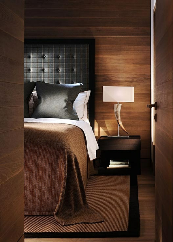עיצוב חדר השינה רעיונות קיר צבע בגוונים של המיטה עור חום