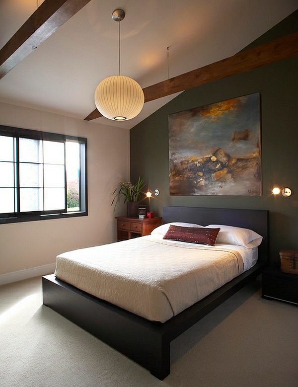 slaapkamer instellen azie papier hanglamp open balkenplafond