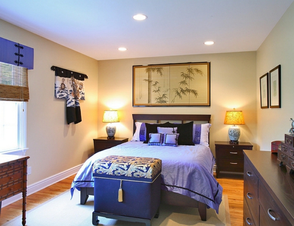 bedroom furnished asian padded ottoman cobalt blue