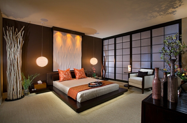 slaapkamer aziatische paravent papieren hangende lichten