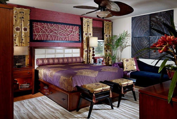 bedroom set up asian furniture leather headboard