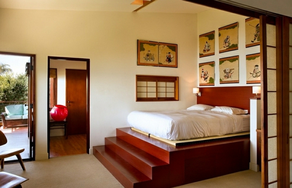 חדר שינה להגדיר מיניאטורות אסיה מדרגות המיטה