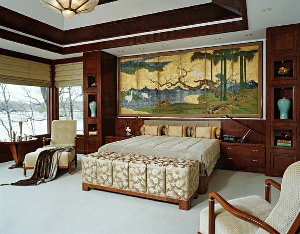 חדר השינה להגדיר לחצנים ציור אסיאתי