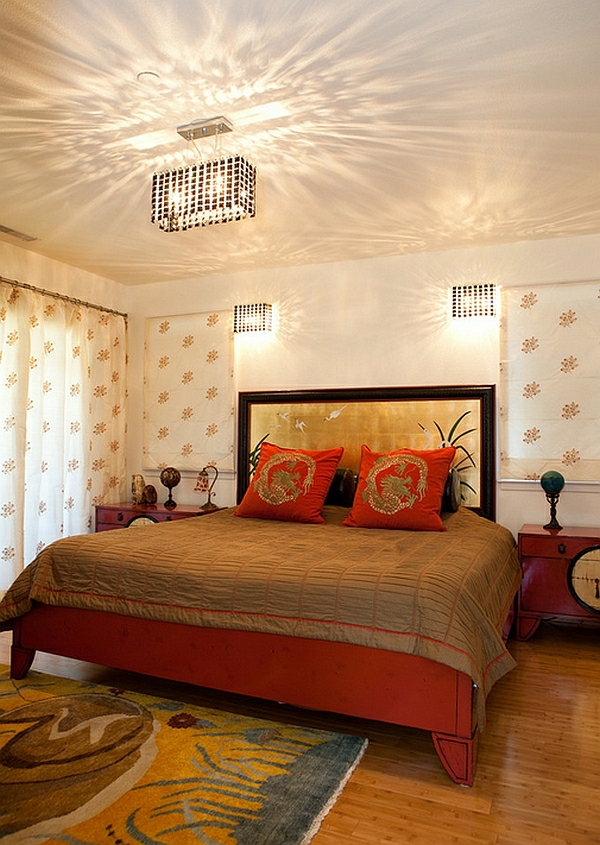 slaapkamer opgezet Aziatisch ontwerp rood meubilair