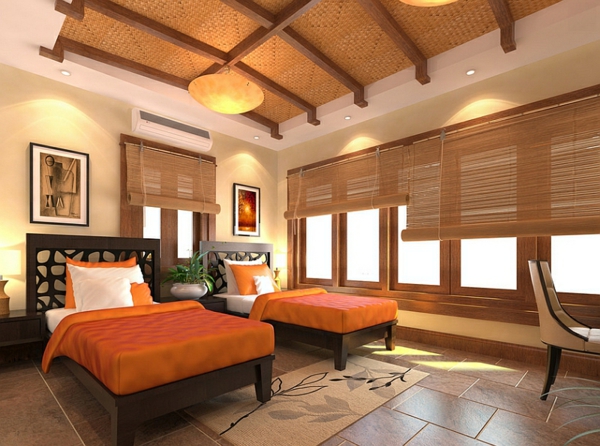 slaapkamer opgezet Aziatische flair oranje dekbedden