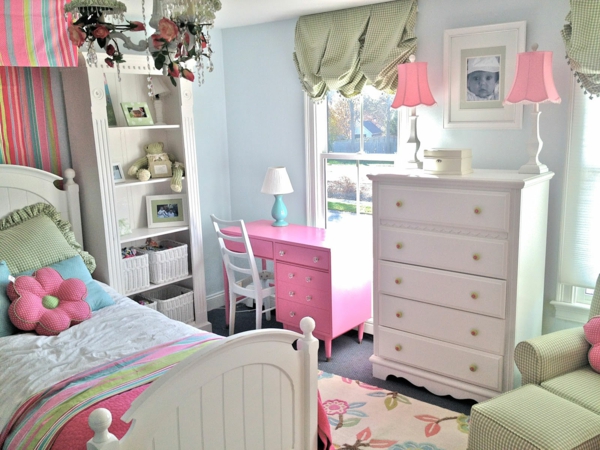 conjunto de dormitorio alfombra color rosa tocador