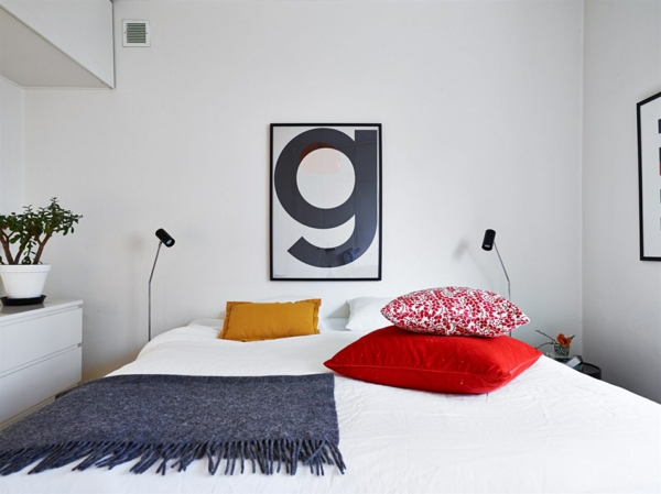 ložnice nábytek nápady skandinávský design stěny design nápady hodit polštář